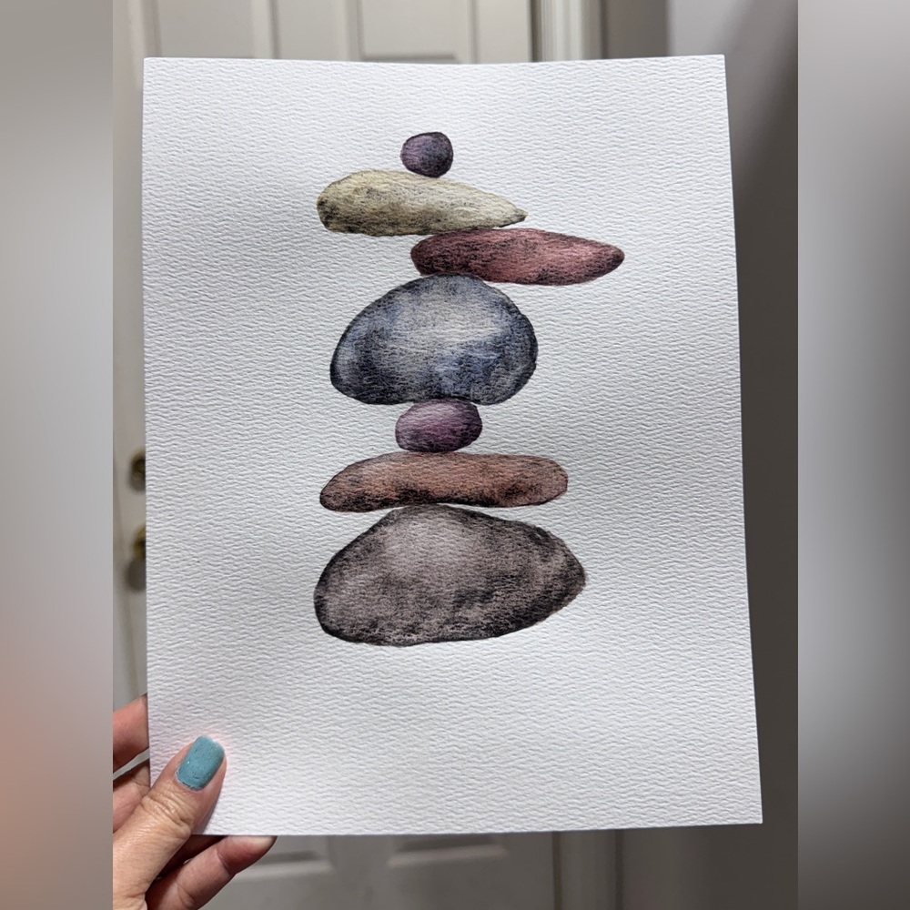 Original Stone Stack Watercolor painting 8.5”x11”